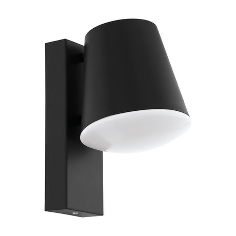 Fralbena Outdoor Wall Light in anthracite, a conical steel head with white plastic diffuser on a slim rectangular wall bracket, shown on a plain white background.