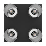 Fralvessa 4 Light Ceiling Light in black, top view showing a square steel plate with four recessed cylindrical smoky-glass shades, each housing an exposed bulb, on a plain background.