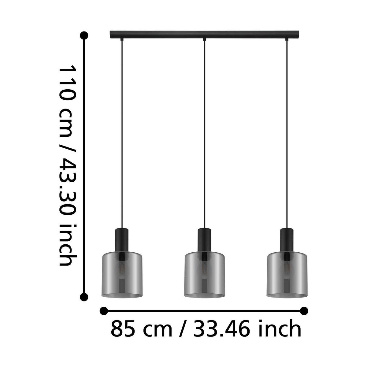 Fralvessa Smoked Glass Linear Pendant Light - Black