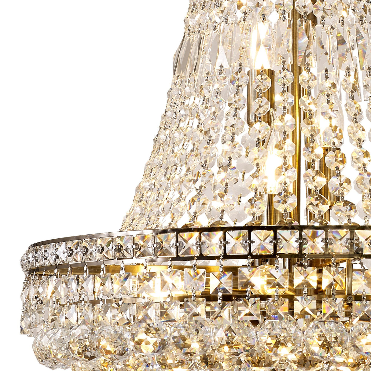 Frances 55cm 14 Light Crystal Chandelier - Antique Brass