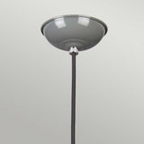 The Franklin Pendant Light - Grey showcases a dome-shaped ceiling mount in gray and a textured fabric cord, capturing the essence of retro diner style as it elegantly hangs against a simple light gray backdrop.
