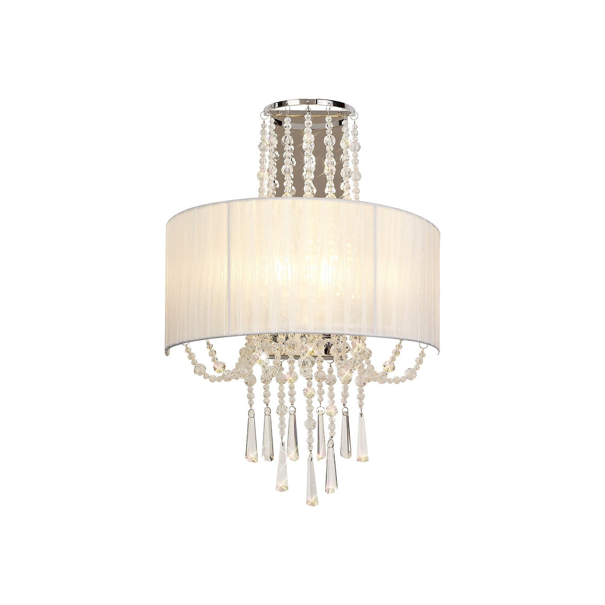 Freida 2 Light Crystal Wall Light - Chrome With White Shade