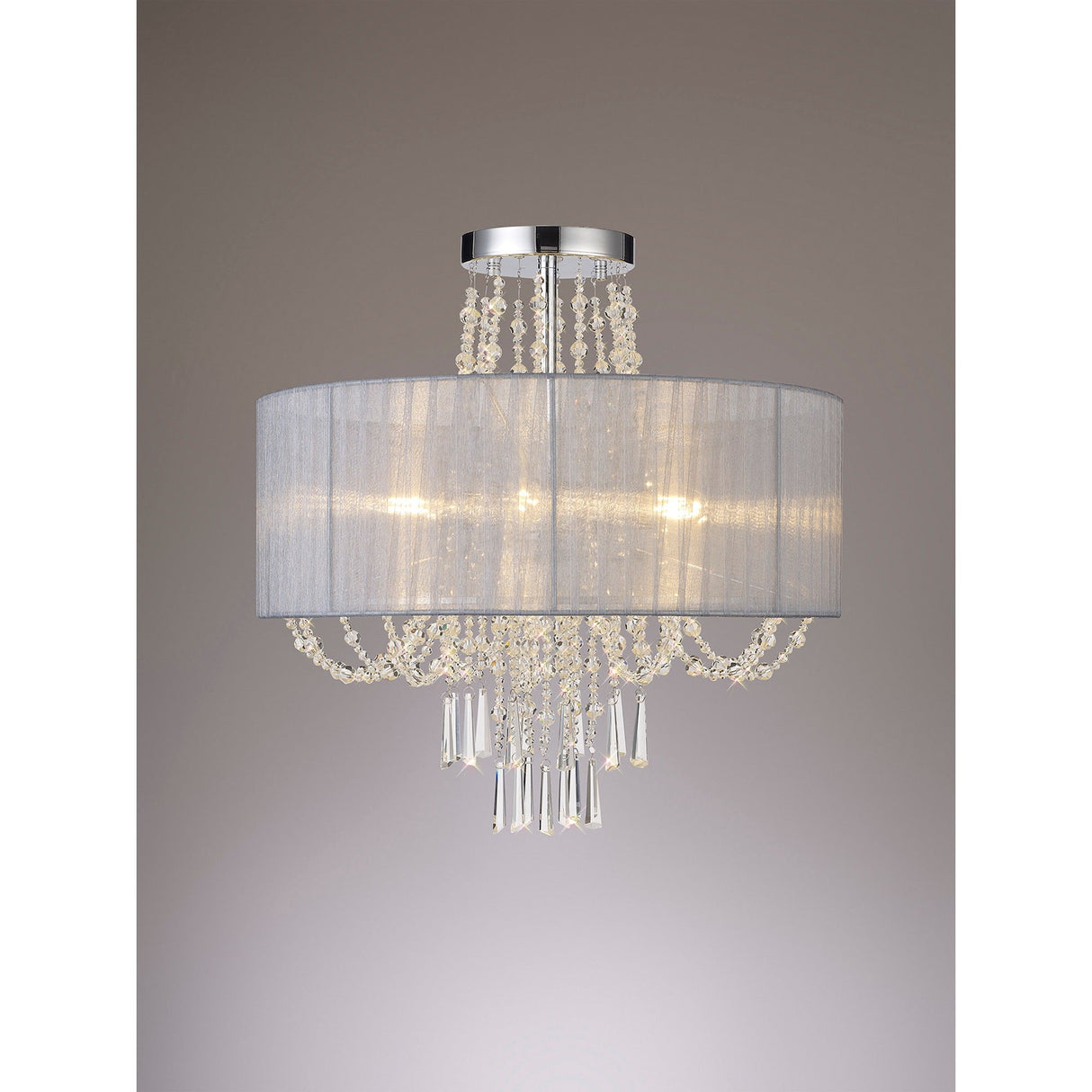 Freida 6 Light Crystal Semi-Flush Ceiling Light - Grey