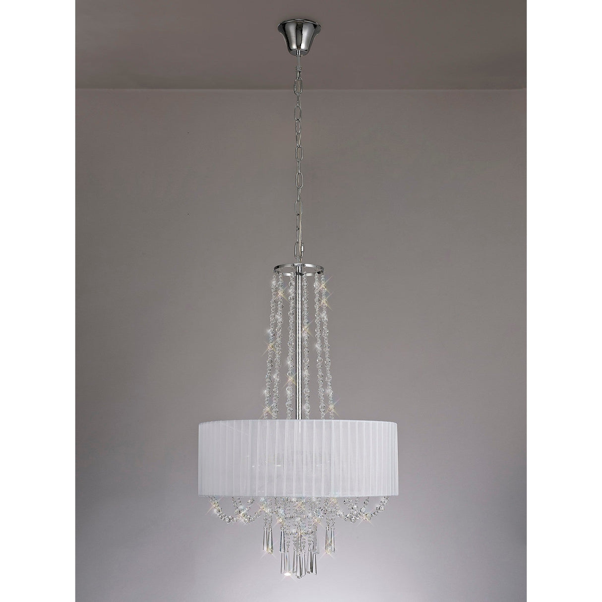 Freida 50cm 6 Light Crystal Chandelier - Chrome With White Shade