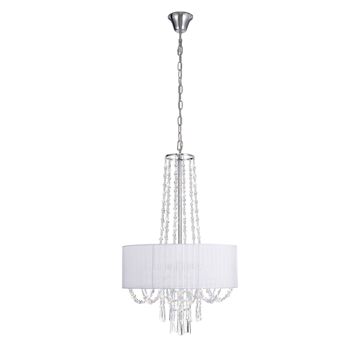 Freida 50cm 6 Light Crystal Chandelier - Chrome With White Shade