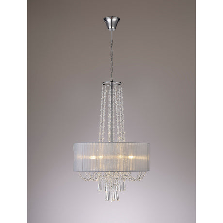 Freida 50cm 6 Light Crystal Chandelier - Chrome With Grey Shade