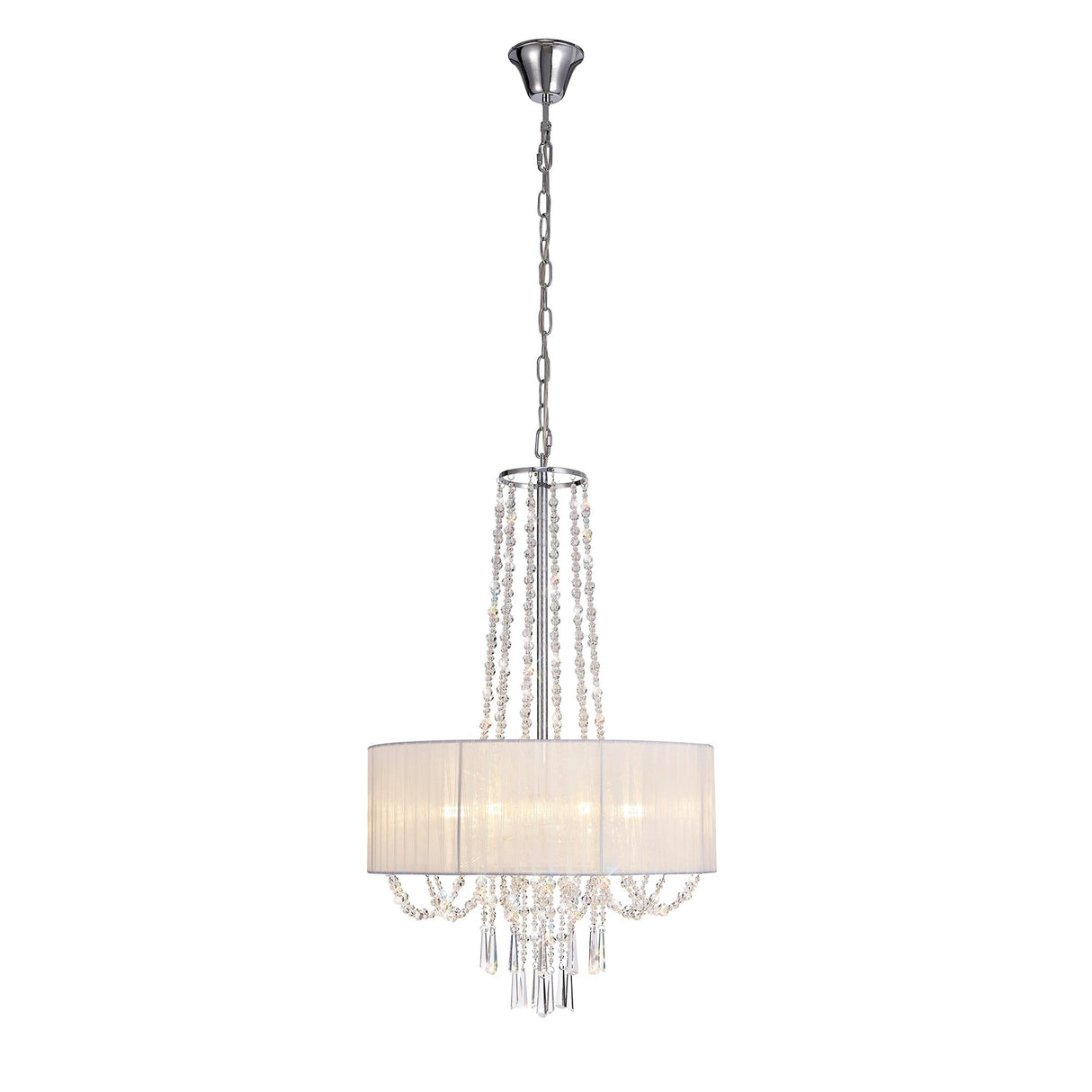 Freida 50cm 6 Light Crystal Chandelier - Chrome With White Shade