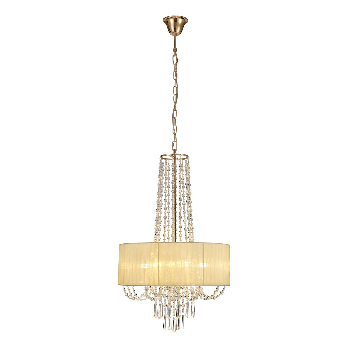 Freida 50cm 6 Light Crystal Chandelier - French Gold With Ivory Shade