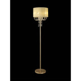 The Freida 3 Light Crystal Floor Lamp features a gold finish, cream drum shade, and sparkling crystal beads and pendants beneath the shade for chandelier-like elegance. Perfect as an elegant statement piece for any space.