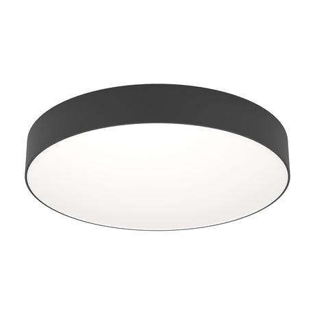 Frelvine Smart LED Flush Ceiling Light 49cm in black, a round drum fixture with a black plastic body and white diffuser, shown on a plain white background.