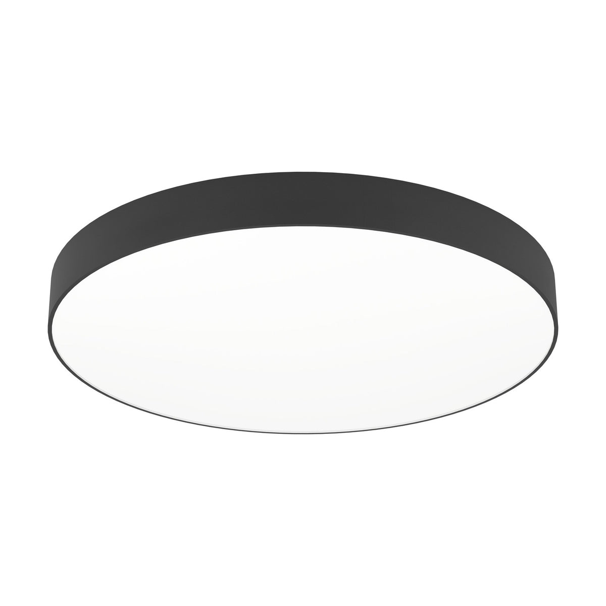 Frelvine Smart LED Flush Ceiling Light 69cm in Black, a round drum fixture with a black plastic body and white plastic diffuser, shown on a plain white background.
