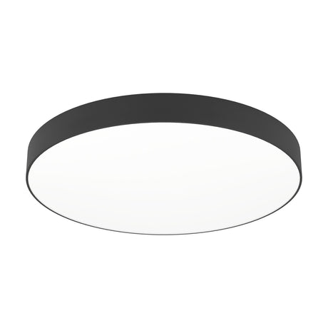 Frelvine Smart LED Flush Ceiling Light 69cm in Black, a round drum fixture with a black plastic body and white plastic diffuser, shown on a plain white background.