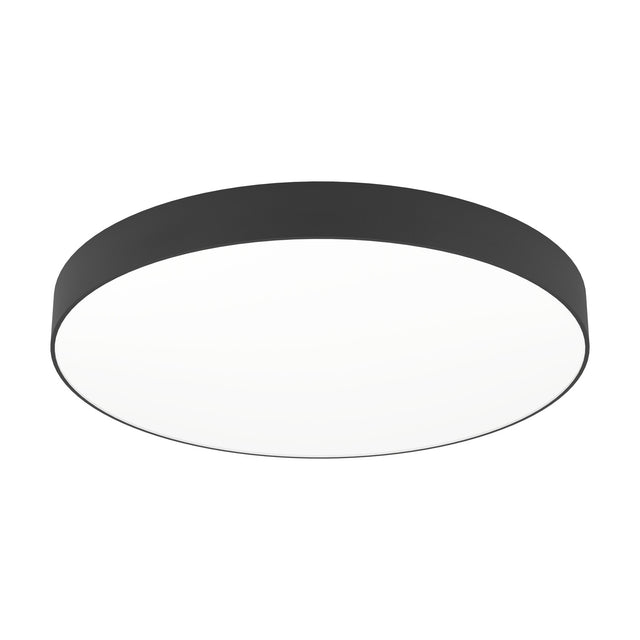 Frelvine Smart LED Flush Ceiling Light 69cm in Black, a round drum fixture with a black plastic body and white plastic diffuser, shown on a plain white background.
