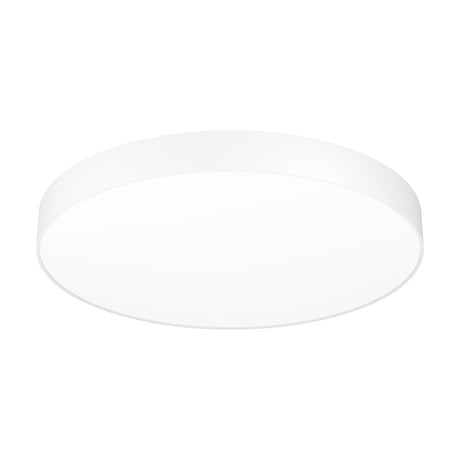 Frelvine Smart LED Flush Ceiling Light 69cm in white, a round, shallow disc fixture with an opal diffuser and plastic body, shown at an angle on a plain white background.