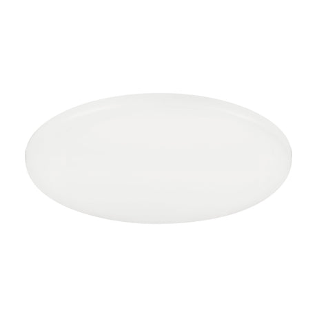 Fremora LED downlight, 21.5cm round white disc with slim aluminium body and white plastic diffuser, shown on a plain white background.