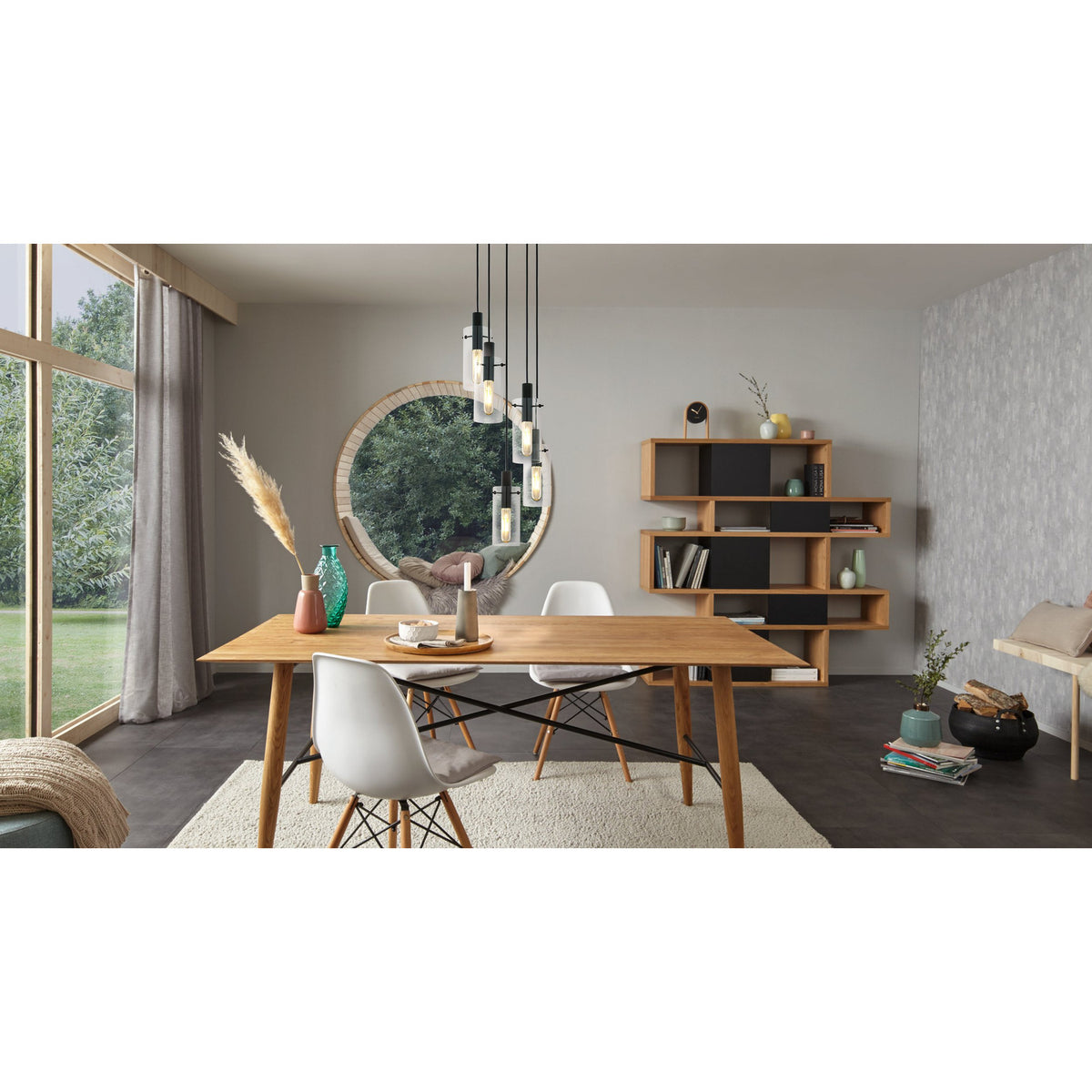 Fresvora Clear Glass 5 Light Pendant - Black