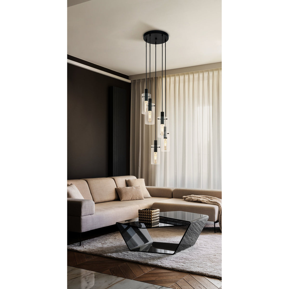 Fresvora Clear Glass 5 Light Pendant - Black