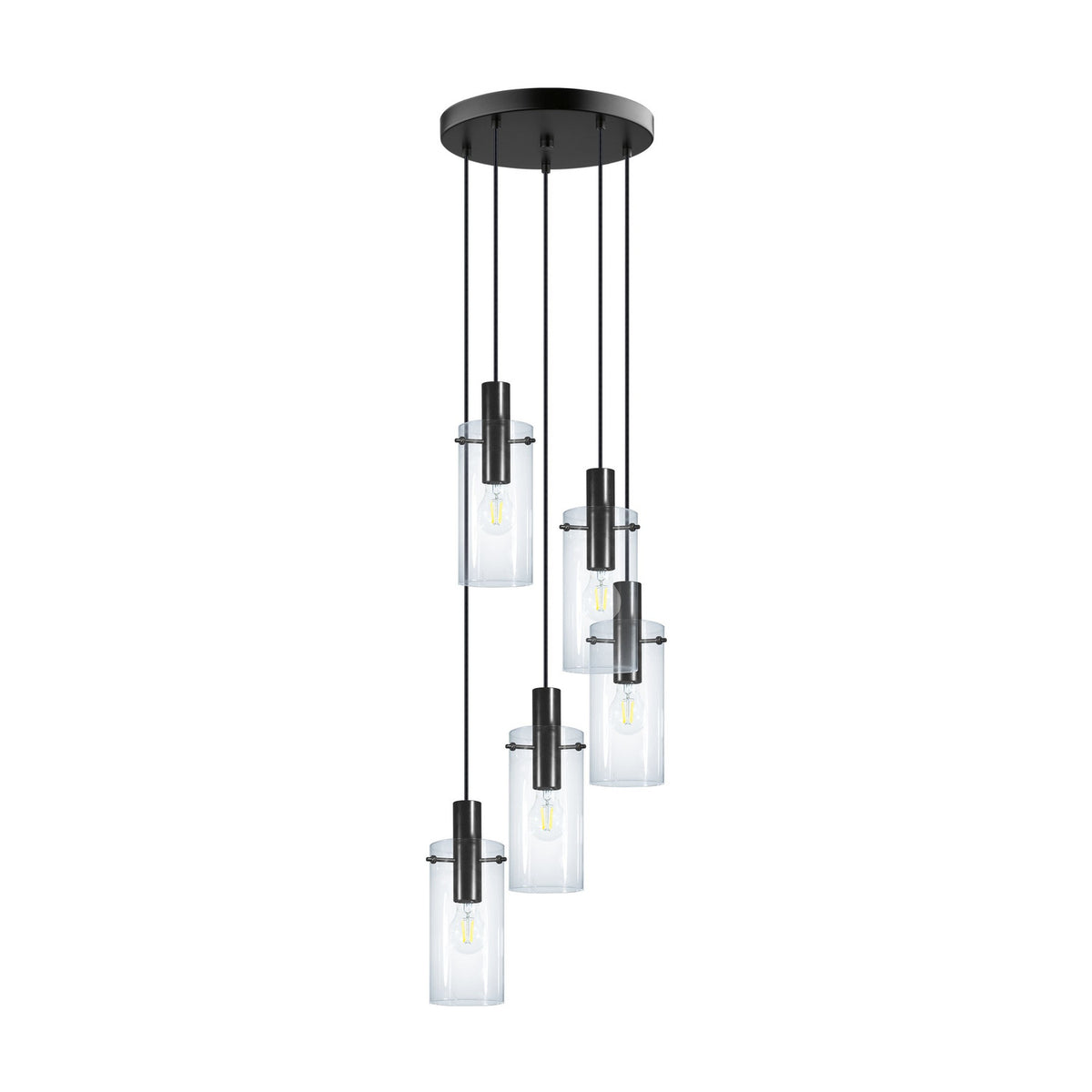 Fresvora Clear Glass 5 Light Pendant - Black