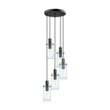Fresvora Clear Glass 5 Light Pendant - Black