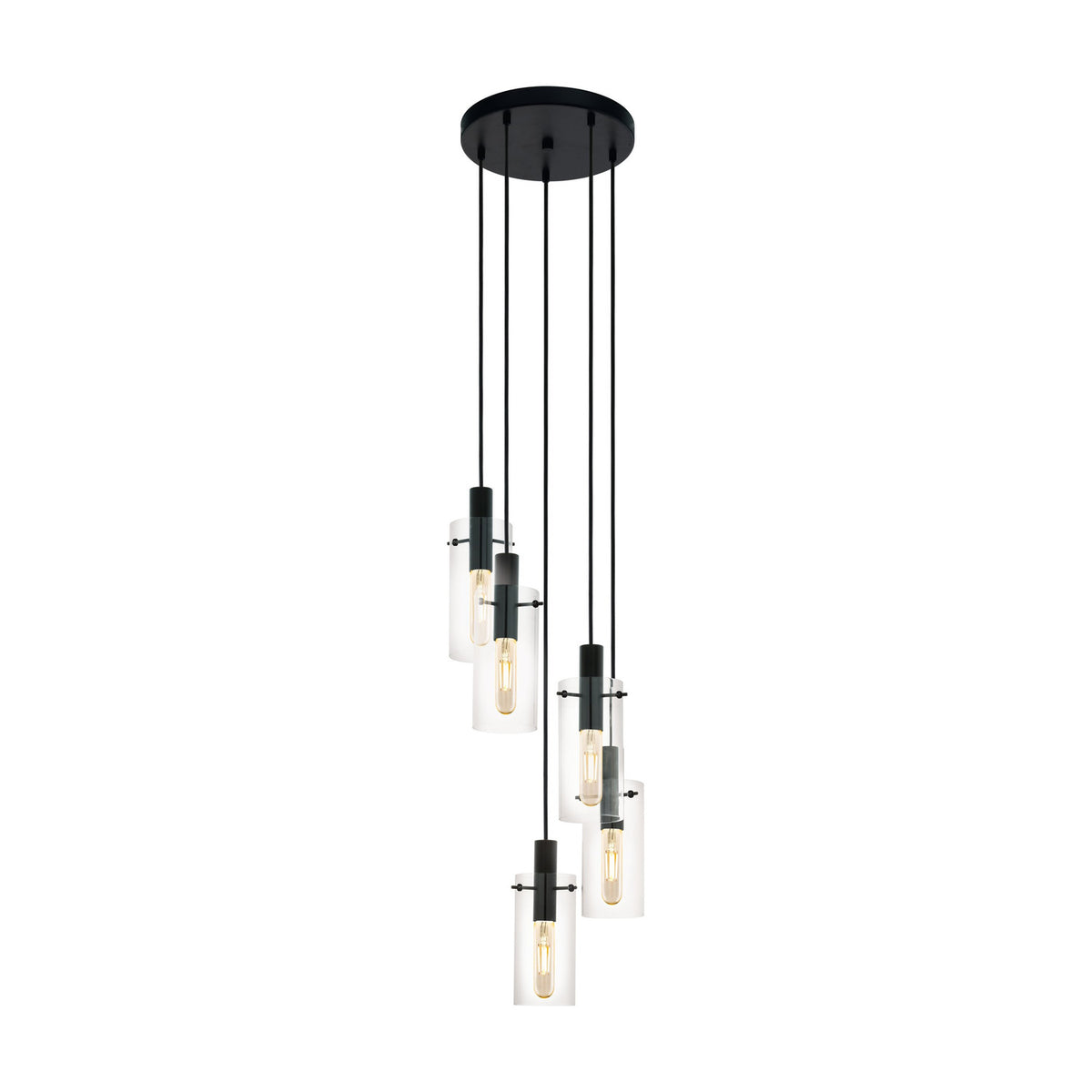 Fresvora Clear Glass 5 Light Pendant - Black