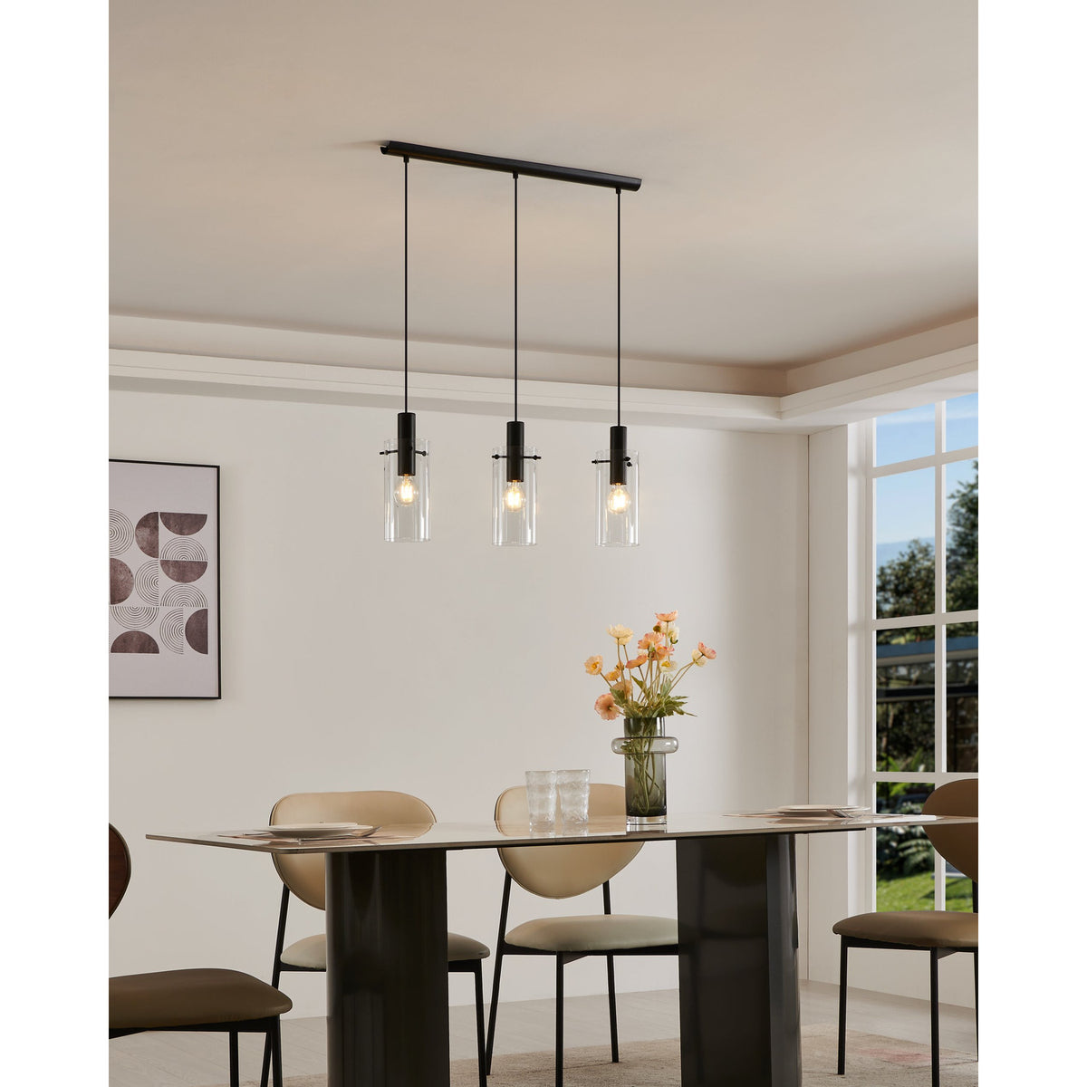 Fresvora Clear Glass Linear Pendant Light - Black