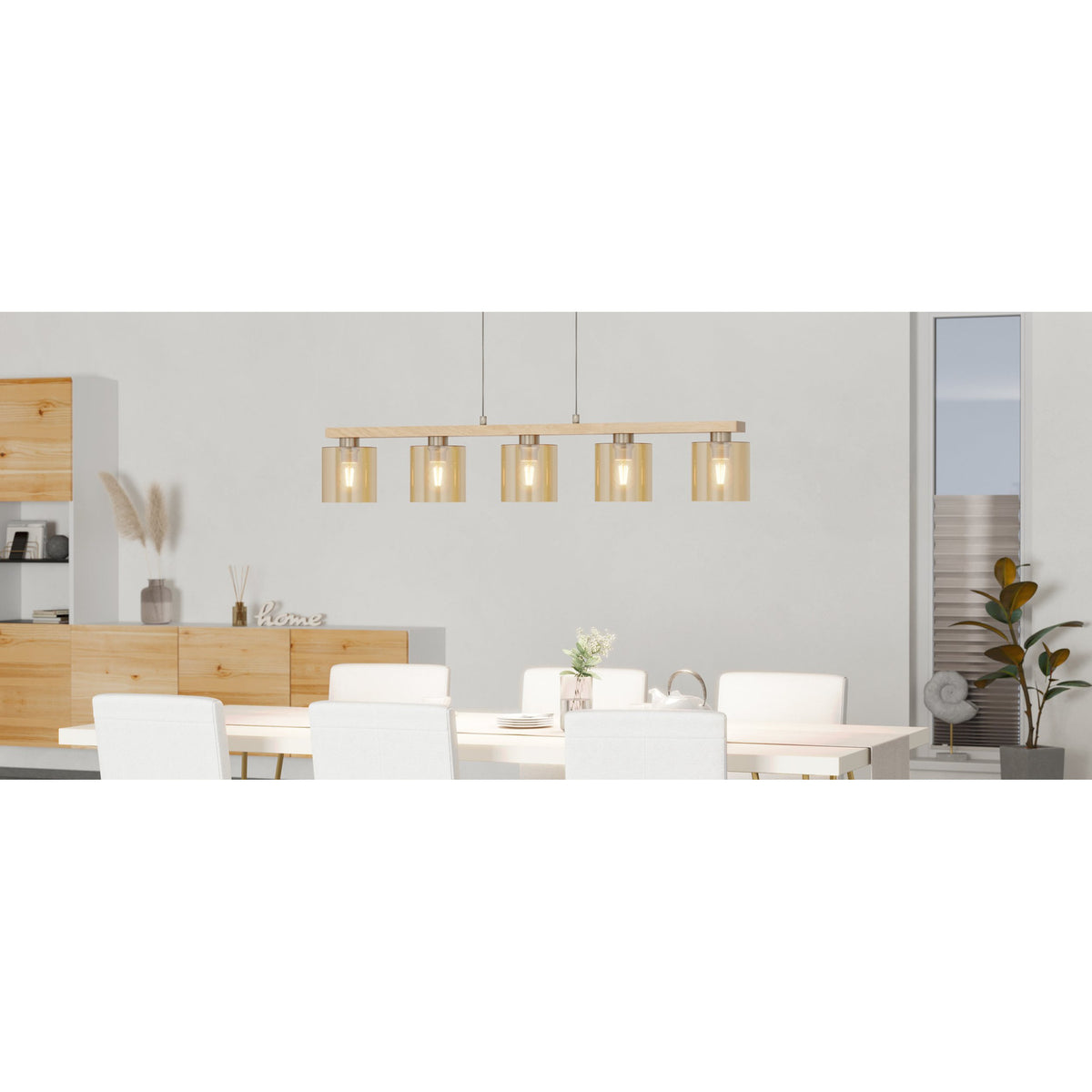 Frevenne Amber Glass Linear Pendant Light - Satin Nickel & Brown
