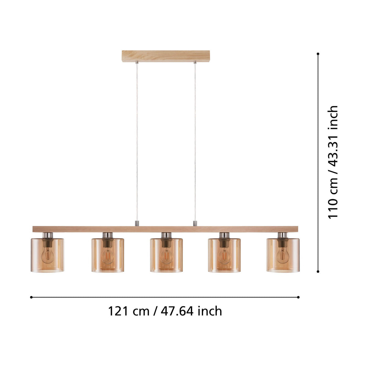Frevenne Amber Glass Linear Pendant Light - Satin Nickel & Brown