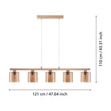 Frevenne Amber Glass Linear Pendant Light - Satin Nickel & Brown
