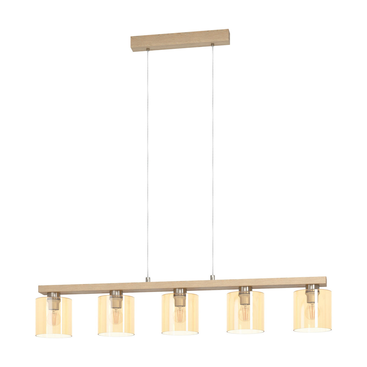 Frevenne Amber Glass Linear Pendant Light - Satin Nickel & Brown