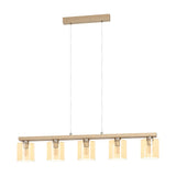 Frevenne Amber Glass Linear Pendant Light - Satin Nickel & Brown