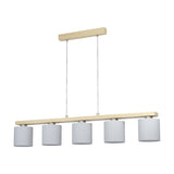 Frevenne Fabric Linear Pendant Light - Satin Nickel & Brown