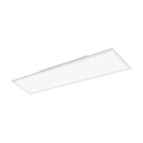 Frinarne rectangular LED ceiling panel light in white, 120 x 30cm slim aluminium and steel body with white plastic diffuser, shown at an angle on a plain white background.