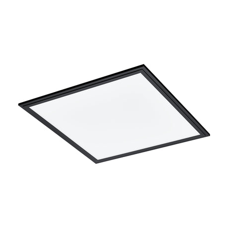 Frinarne LED Panel Light 45 x 45cm in Black, a square ceiling fixture with a slim aluminium frame and white plastic diffuser, shown at an angle on a plain white background.