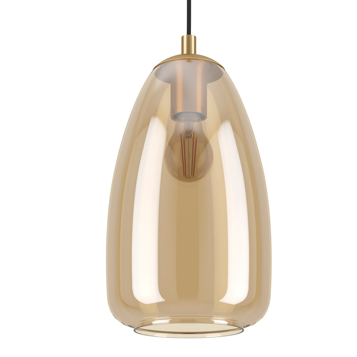 Frolena Amber Glass Pendant Light 20cm - Brushed Brass
