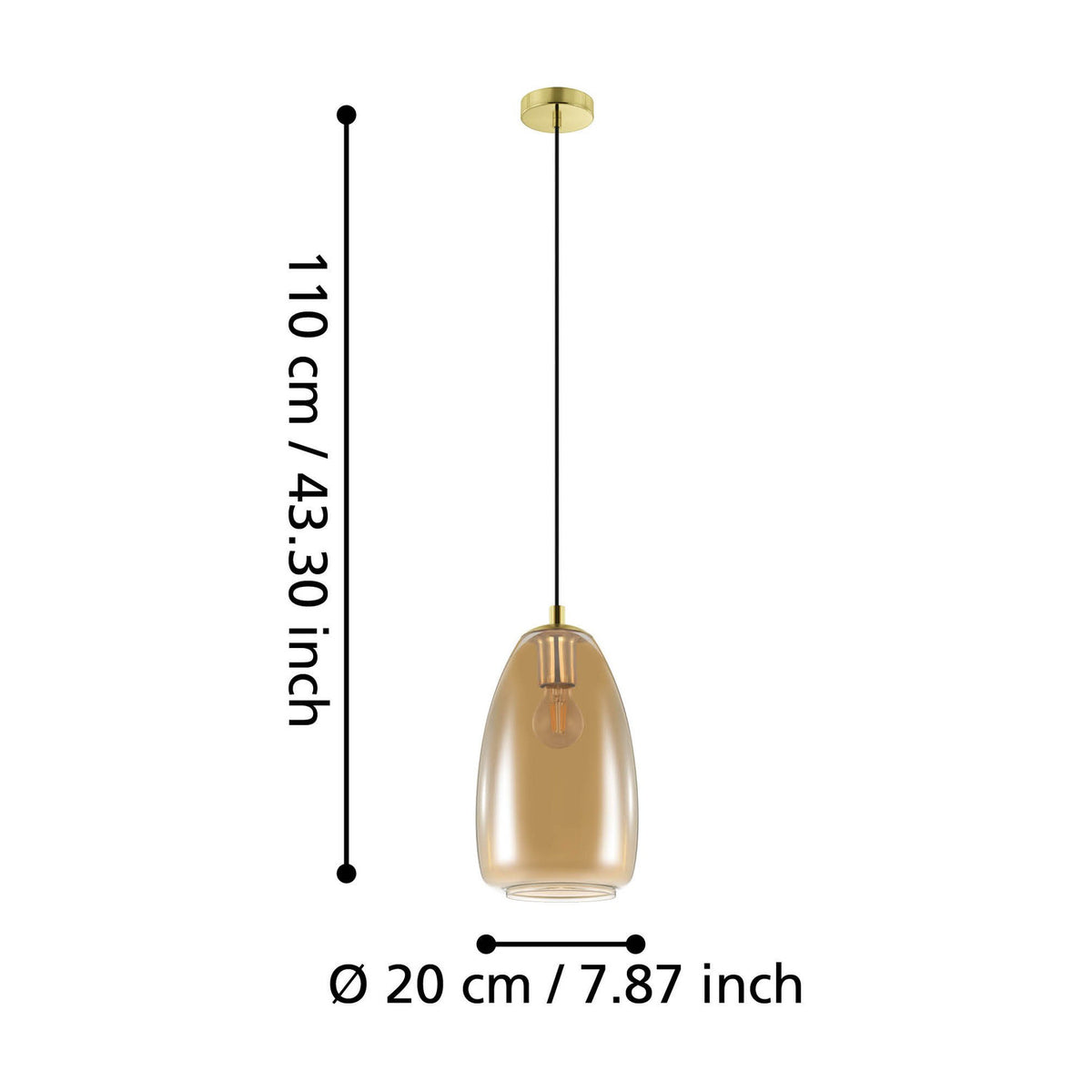 Frolena Amber Glass Pendant Light 20cm - Brushed Brass