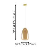 Frolena Amber Glass Pendant Light 20cm - Brushed Brass