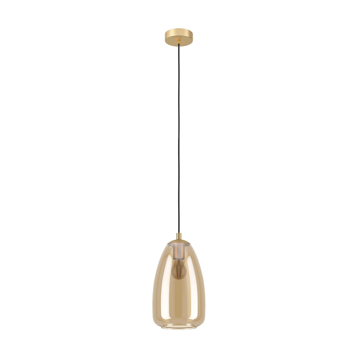 Frolena Amber Glass Pendant Light 20cm - Brushed Brass