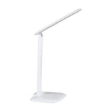 Frolmora LED touch table lamp in white, with a slim flat bar head on a hinge, straight stem, and square base, shown on a plain white background.