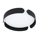 Frosmarne LED flush ceiling light with a round white plastic diffuser wrapped by overlapping black steel bands, shown on a plain white background.
