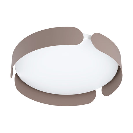 Frosmarne LED Flush Ceiling Light in Mocha, round white plastic diffuser with overlapping mocha steel segments forming a broken ring edge, shown on a plain white background.