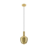 Fruitera Glass Pendant Light 21cm in brushed brass, featuring a rounded apple-shaped gold glass shade below a slim cylindrical neck and round ceiling canopy, shown on a white background.
