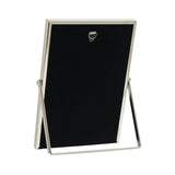 Rear view of the Photo Frame with Border and Strut Stand in silver, showing the black backing, hanging hook, and silver fold-out strut stand on a white background.