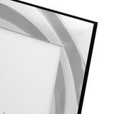 Close-up of the Two Tone Swirl Silverplated Photo Frame 7 x 5in corner, showing overlapping silver bands in polished and satin finishes against a white insert.
