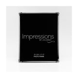 Silverplate photo frame for a 10 x 8in picture, with slim polished silver moulding and rose-and-leaf ornaments at each corner, shown upright on a plain white background.