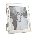 Rectangular silverplated photo frame with a polished silver finish, featuring curved crystal reed detailing along each side and a 10 x 8in opening, shown on a plain white background.