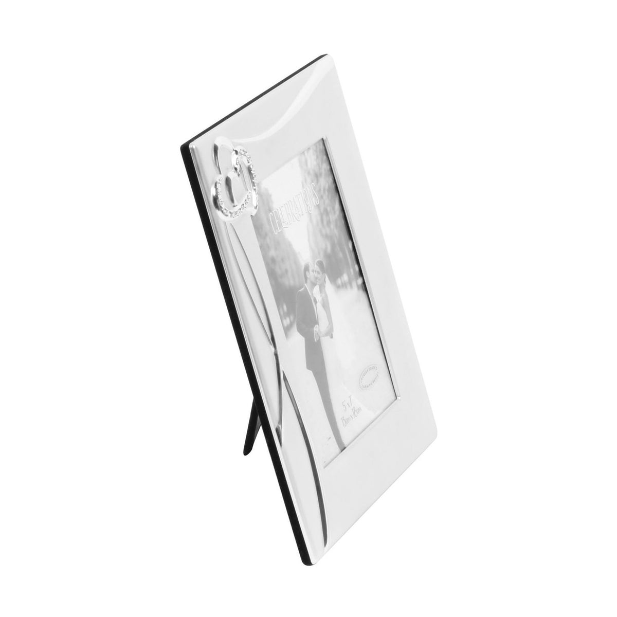 Wedding 3D Waves and 2 Hearts Photo Frame 7 x 5in - Silver