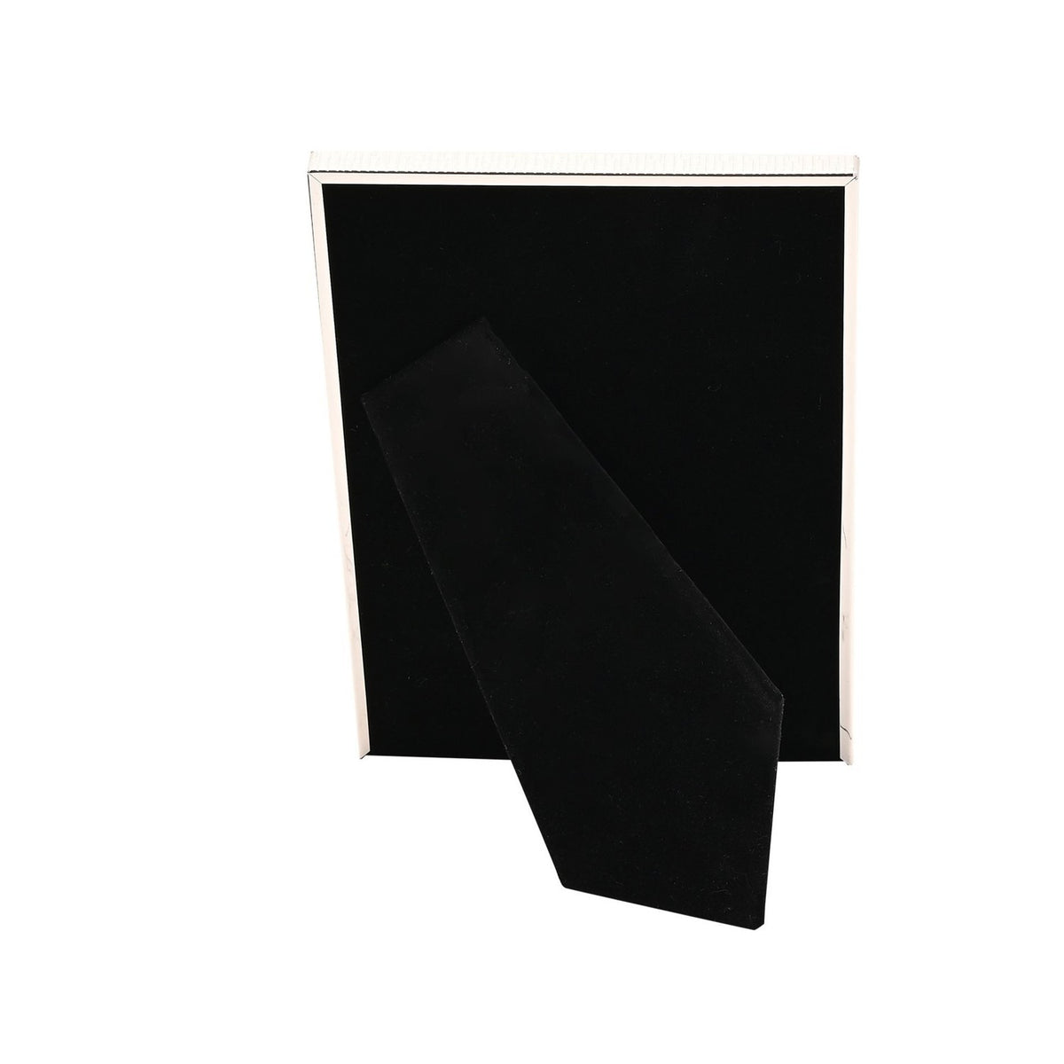 Silverplated Thin Edge Crackled Texture Photo Frame in silver, rectangular with a slim metal border, shown upright with a black tie draped over the front on a white background.