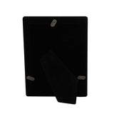 Back view of the Silverplated Swirl Textured Photo Frame showing the black velvet-lined panel, fold-out stand, and screw fittings, set against a white background.