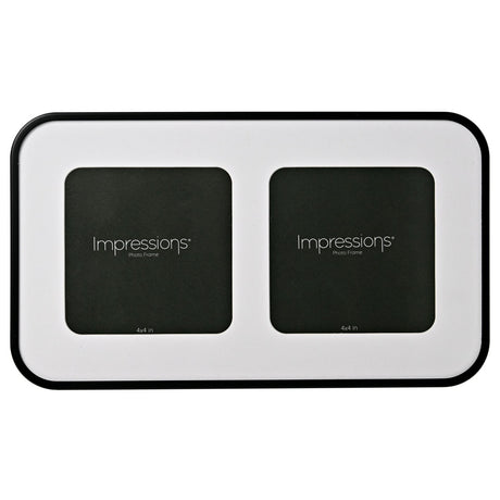 Double Aperture Mounted Metal Photo Frame 4 x 4in - Black & White