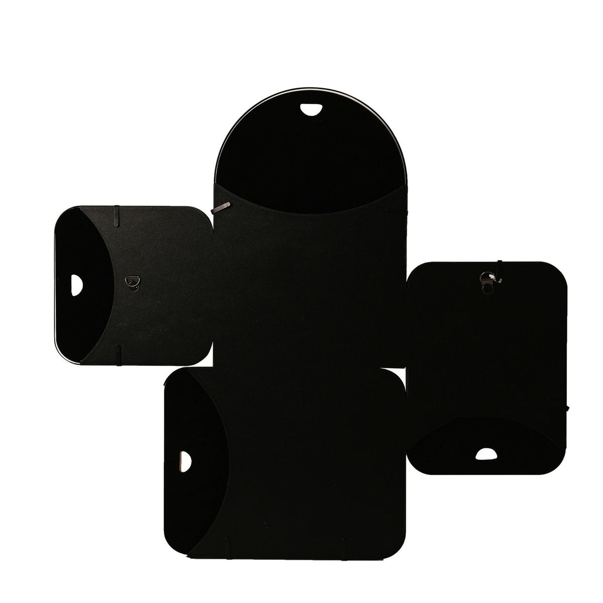 Arch and Circle 4 Multi Aperture Metal Photo Frame in black, with joined arched, round-window, and rectangular panels, shown flat on a white background.
